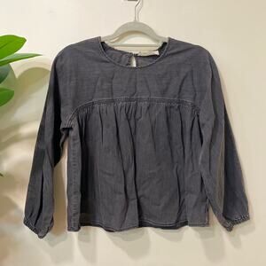 Madewell Blouse Gray Washed Shirred Swing Shirt XS Long Sleeve Top